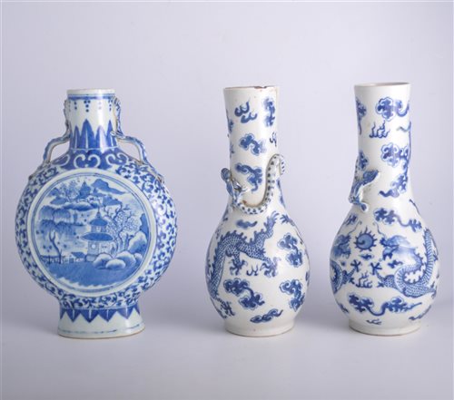 Lot 58 - Chinese blue and white moon flask, decorated...