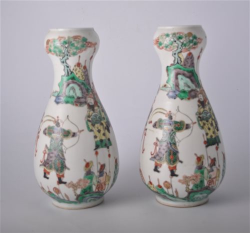 Lot 6 - Pair of Chinese famille vert gourd shape vases,...