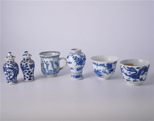 Lot 12 - Pair of small Chinese blue and white covered...