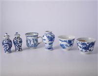 Lot 12 - Pair of small Chinese blue and white covered...