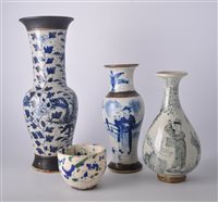 Lot 14 - Tall crackle glaze blue and white vase,...
