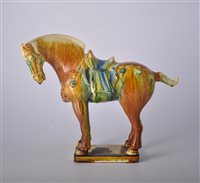 Lot 15 - Tang style glazed stoneware horse, plinth with...