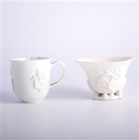 Lot 31 - Chinese Blanc de Chine libation cup, moulded...