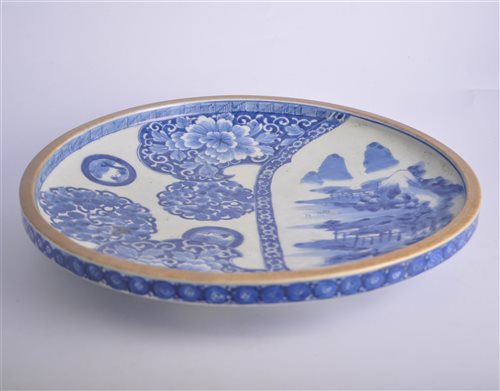 Lot 40 - Japanese blue and white dished circular...