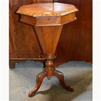 Lot 448 - Victorian walnut pedestal work table,...