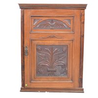 Lot 441 - Walnut hanging side cupboard, carved panel...