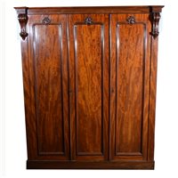 Lot 436 - Victorian mahogany triple wardrobe, projecting...