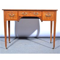 Lot 455 - Edwardian inlaid mahogany writing table, with...