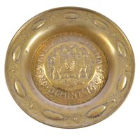 Lot 190 - Embossed brass Alms dish, Ave Gratia Plena...