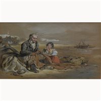 Lot 373 - W.H. Kearney, Mending the Nets, pastel, signed,...