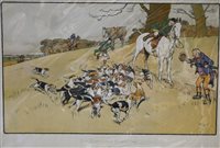 Lot 347 - Cecil Aldin, 'The Harefield Harriers', mounted,...