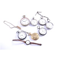 Lot 338 - Seven pocket watches and a wristwatch, (8).