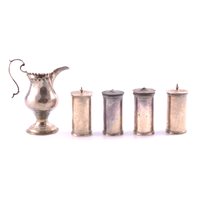 Lot 323 - Set of four silver cylindrical condiments,...