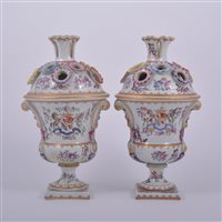 Lot 9 - Pair of Samson porcelain urn-shaped vases, the...