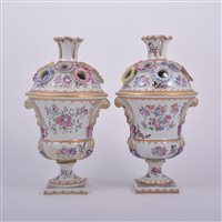Lot 9 - Pair of Samson porcelain urn-shaped vases, the...