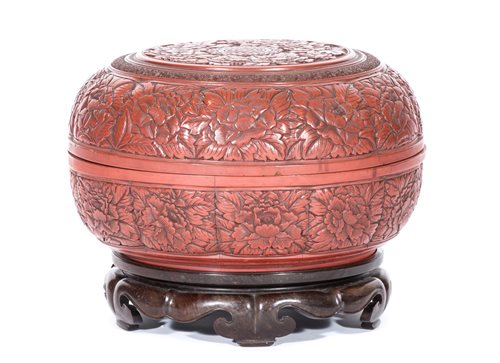 Lot 19 - Large Chinese cinnabar lacquer bowl and cover,...