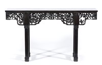 Lot 267 - Chinese hardwood altar table, carved frieze...