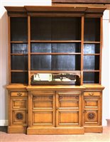 Lot 268 - Victorian oak breakfront bookcase, stepped...