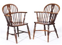 Lot 269 - Pair of Victorian yew and elm Windsor chairs,...