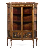 Lot 292 - French walnut vitrine with variegated marble...