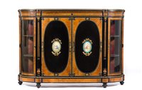 Lot 296 - Victorian walnut and ebonised credenza, bow...