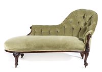 Lot 301 - Victorian walnut framed chaise longue, hooped...