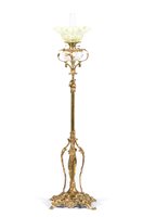 Lot 303 - Victorian brass oil lamp, adjustable column,...