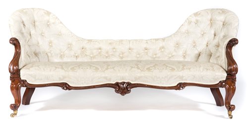 Lot 311 - Victorian walnut double ended chaise longue,...