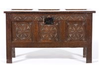 Lot 236 - Joined oak coffer, early 18th Century, three...