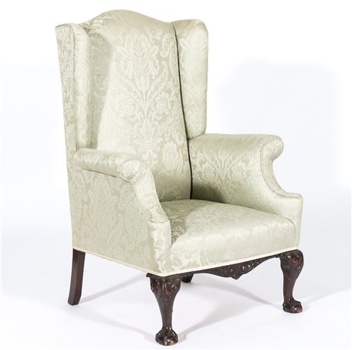 Lot 242 - George III style wing-back easy chair, 20th...