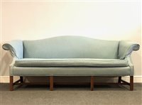 Lot 246 - George III style sofa, arched back, scrolled...