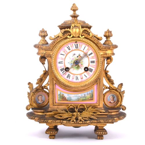 Lot 55 - French ormolu mantel clock, the case with urn...