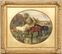 Lot 174 - J.F. Herring, Horses by a stream, ducks and...