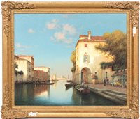 Lot 190 - After Antoine Bouchard, Venetian canal scene,...