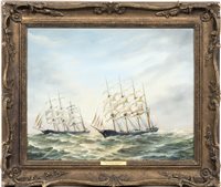 Lot 197 - Max Parsons, Barques at sea, signed, oil on...