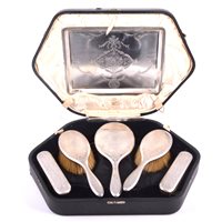 Lot 66 - Seven-piece silver-backed dressing table set,...
