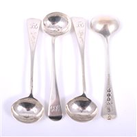 Lot 76 - Set of four Georgian silver salt spoons, by...