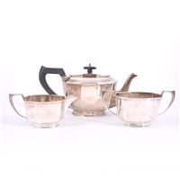 Lot 87 - Three-piece silver tea set, Cooper Bros. &...