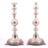 Lot 91 - Pair of Victorian silver candlesticks, Jacob...