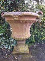 Lot 328 - Pair of Haddonstone terracotta two handled...