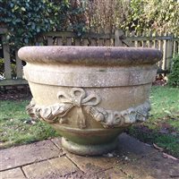 Lot 329 - Pair of Haddonstone circular planters,...