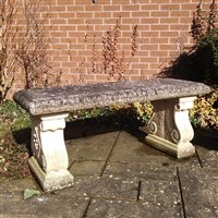 Lot 330 - Haddonstone garden bench, rectangular seat,...