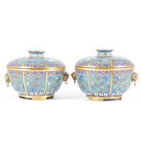 Lot 132 - Pair of Chinese cloisonne covered bowls, each...