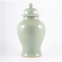 Lot 144 - Chinese celadon glazed baluster shape jar and...