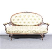 Lot 295 - Victorian walnut sofa, upholstered buttoned...