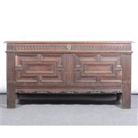 Lot 305 - Joined oak coffer, 18th Century, nulled frieze...