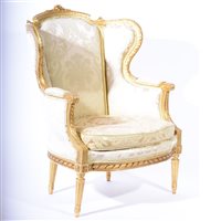 Lot 313 - Louis XVI style gilt wood fauteuil, 20th...