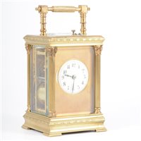 Lot 209 - French brass cased repeating carriage clock,...