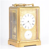 Lot 210 - A French brass case alarm carriage clock,...