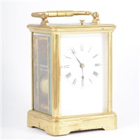 Lot 214 - French brass cased repeating carriage clock,...